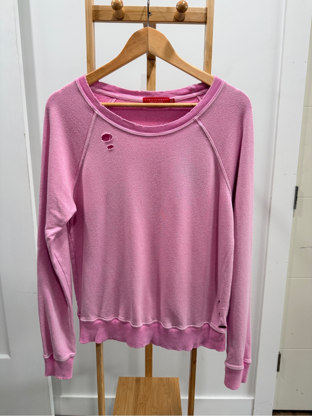 n:PHILANTHROPY Pink Distressed Pullover Sweatshirt